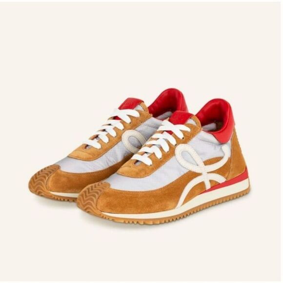 Loewe Shoes - Loewe Flow Runner in Cognac/Silver/Red Size 42